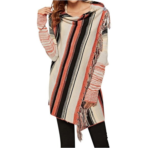 CCC Open Front Sweater Loose Fringe Long Wrap Knitted Cardigan Long Sleeve SZ XL - Picture 7 of 8